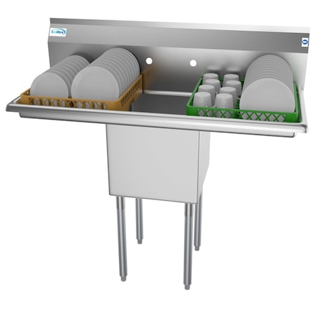 Koolmore 1 Compartment Stainless Steel NSF Commercial Kitchen Prep & Utility Sink with 2 Drainboards SA151512-15B3